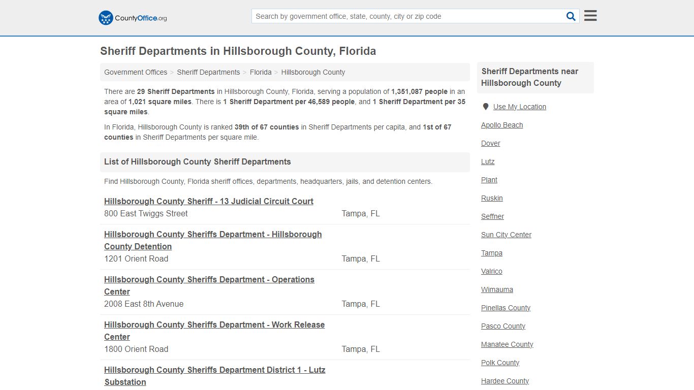 Sheriff Departments - Hillsborough County, FL (Arrests, Jails & Auctions)